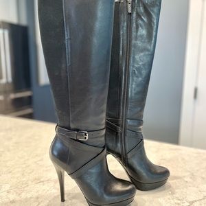 Michael Kors tall black leather platform stiletto boots - size 7